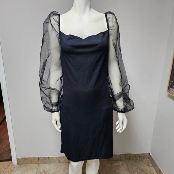 NWT Pretty Little Thing Sheer Puff Sleeves Organza BodyCon Dress Size 16 - Picture 1 of 10